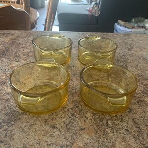 Vintage “Mexico” Yellow Amber Glass Two Handled 4 Casserole /Bowls